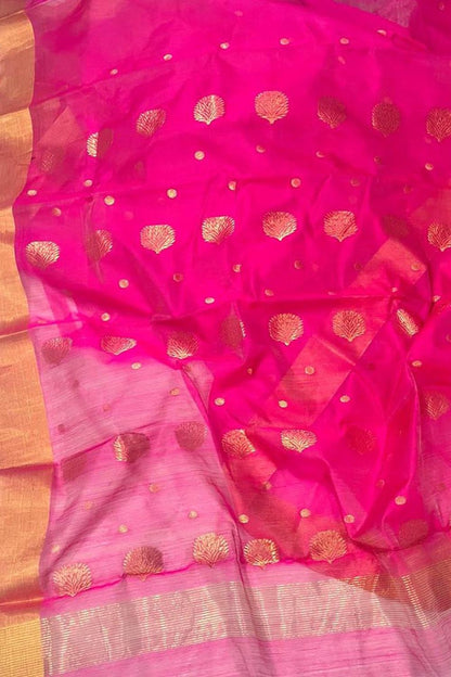 Pink Chanderi Handloom Silk Cotton Saree - Luxurion World