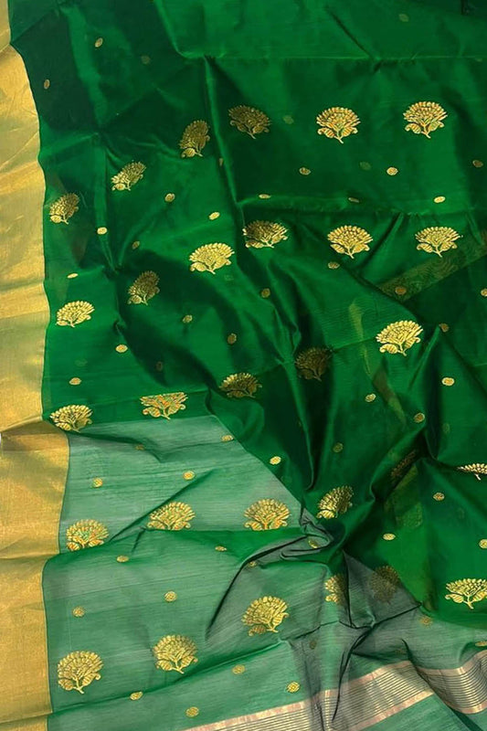 Green Chanderi Handloom Silk Cotton Saree - Luxurion World