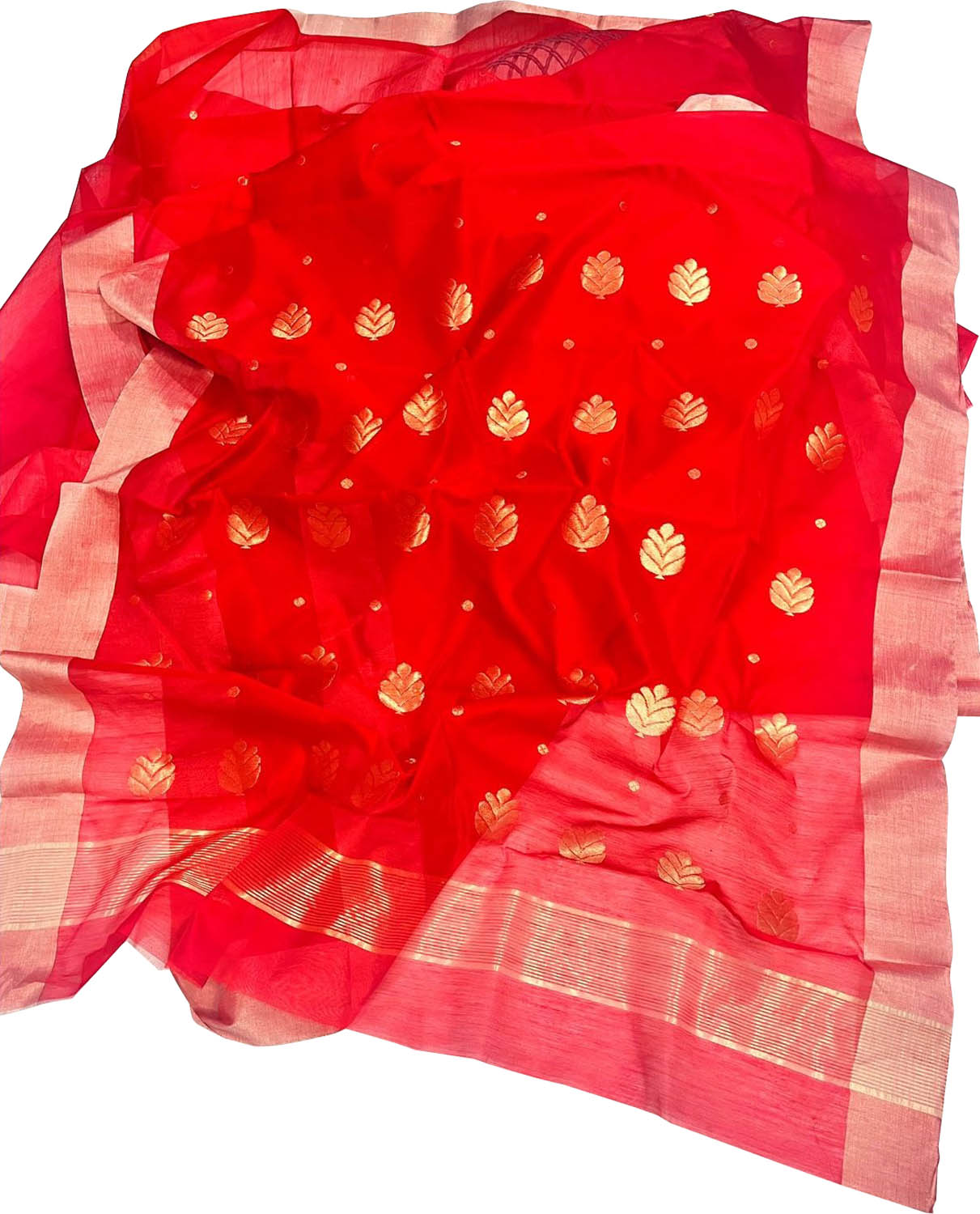 Red Chanderi Handloom Silk Cotton Saree - Luxurion World