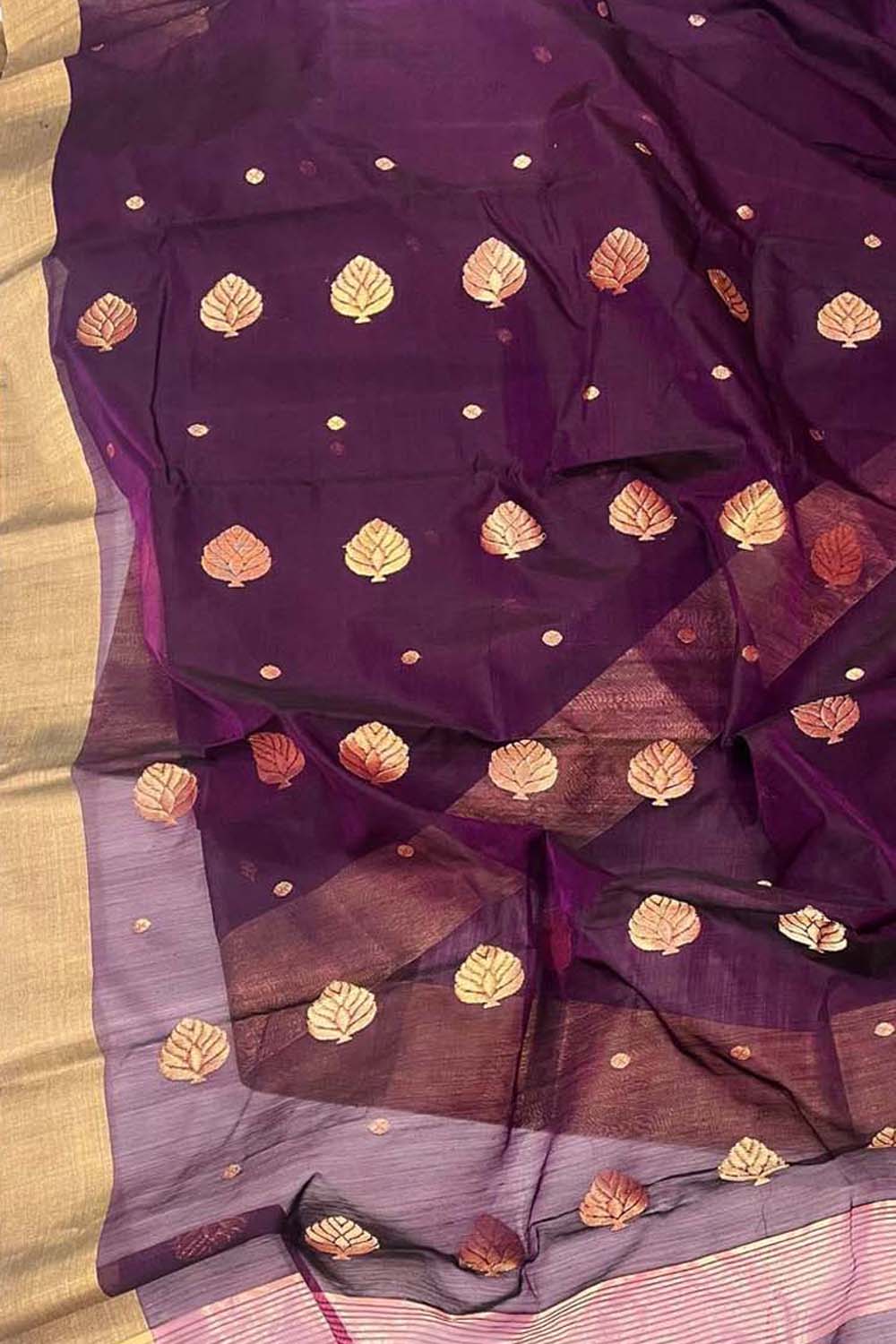 Purple Chanderi Handloom Silk Cotton Saree - Luxurion World