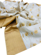 Off White Chanderi Handloom Pure Silk Saree - Luxurion World