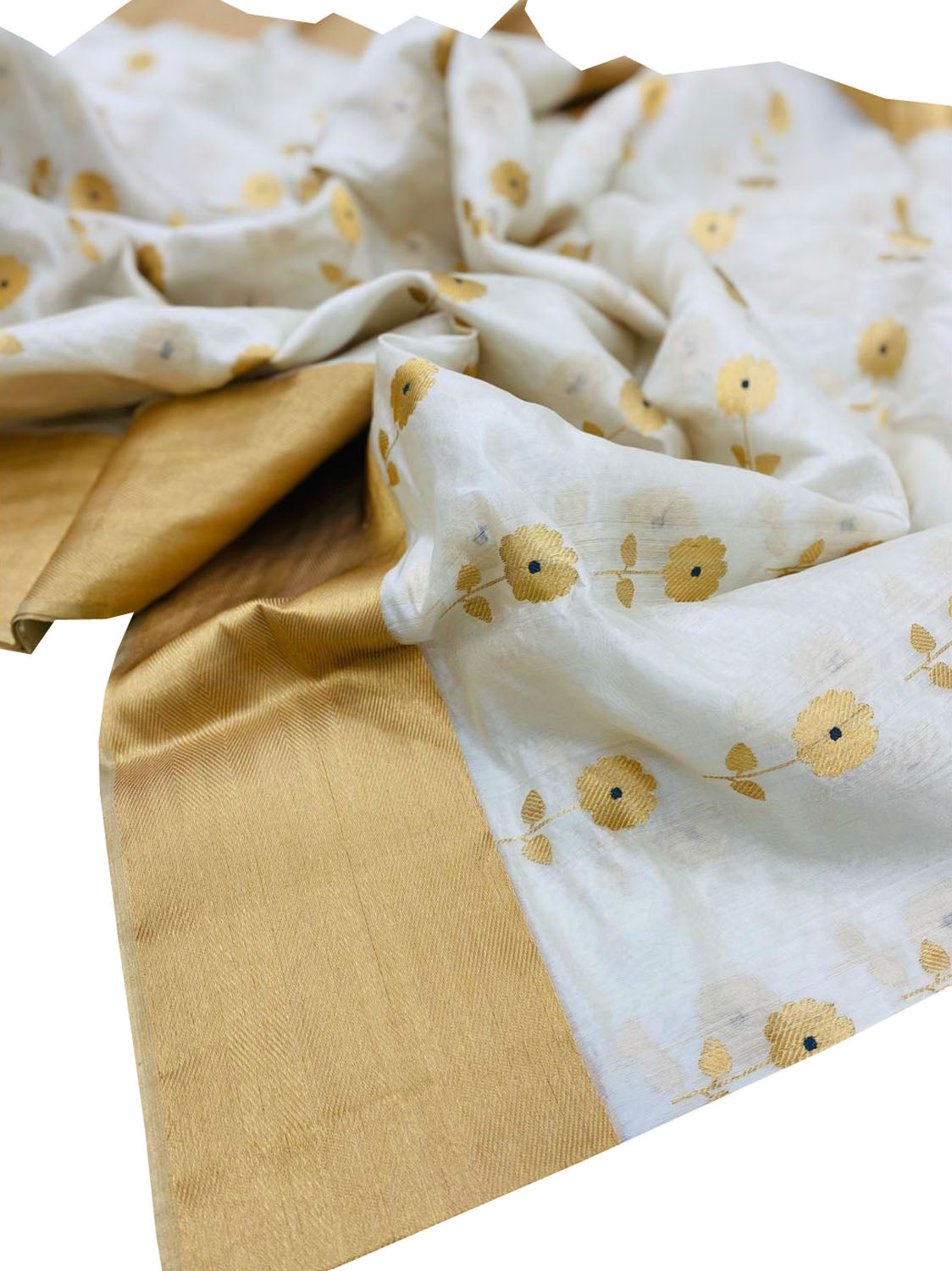 Off White Chanderi Handloom Pure Silk Saree - Luxurion World