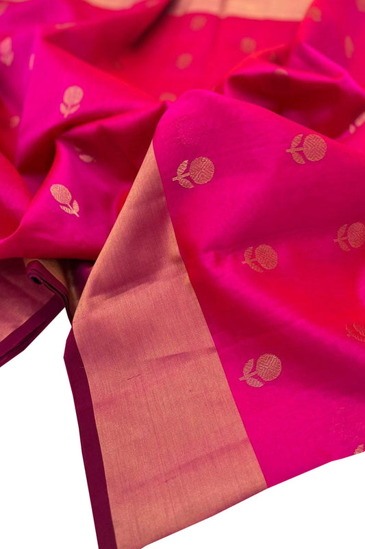 Pink Chanderi Handloom Pure Silk Saree - Luxurion World