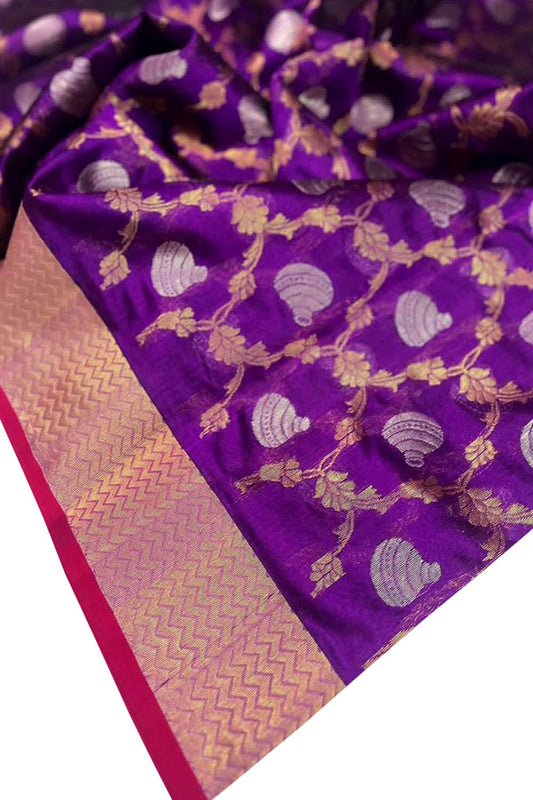 Purple Chanderi Handloom Pure Silk Saree - Luxurion World