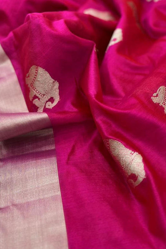 Pink Chanderi Handloom Pure Silk Saree - Luxurion World