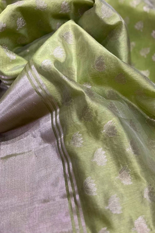 Green Chanderi Handloom Pure Silk Saree - Luxurion World