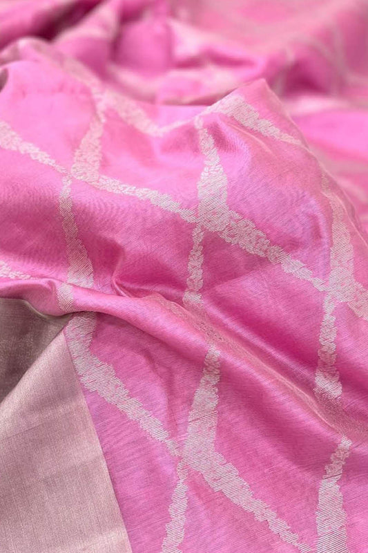 Pink Chanderi Handloom Pure Silk Saree - Luxurion World