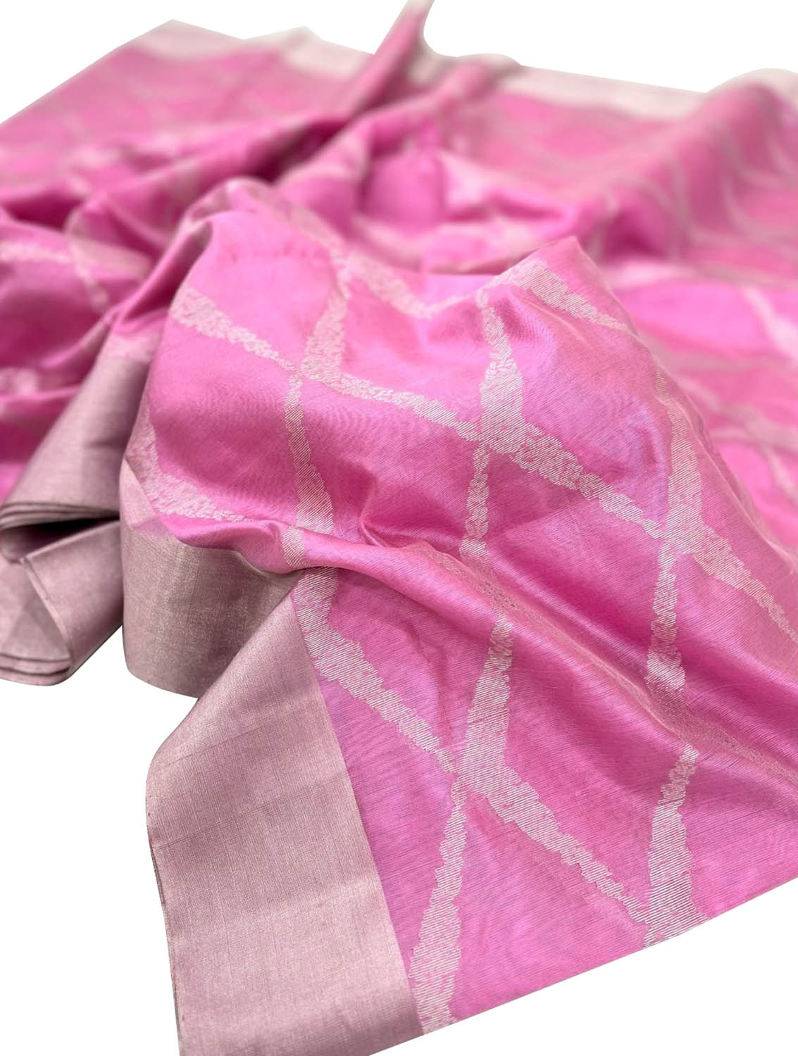 Pink Chanderi Handloom Pure Silk Saree - Luxurion World