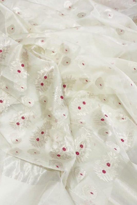 Off White Chanderi Handloom Silk Cotton Saree