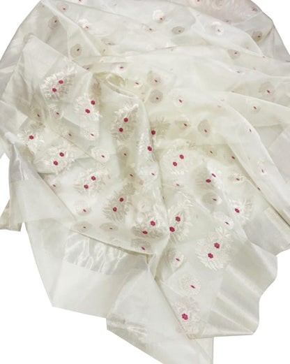 Off White Chanderi Handloom Silk Cotton Saree - Luxurion World