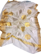 Off White Chanderi Handloom Silk Cotton Saree - Luxurion World