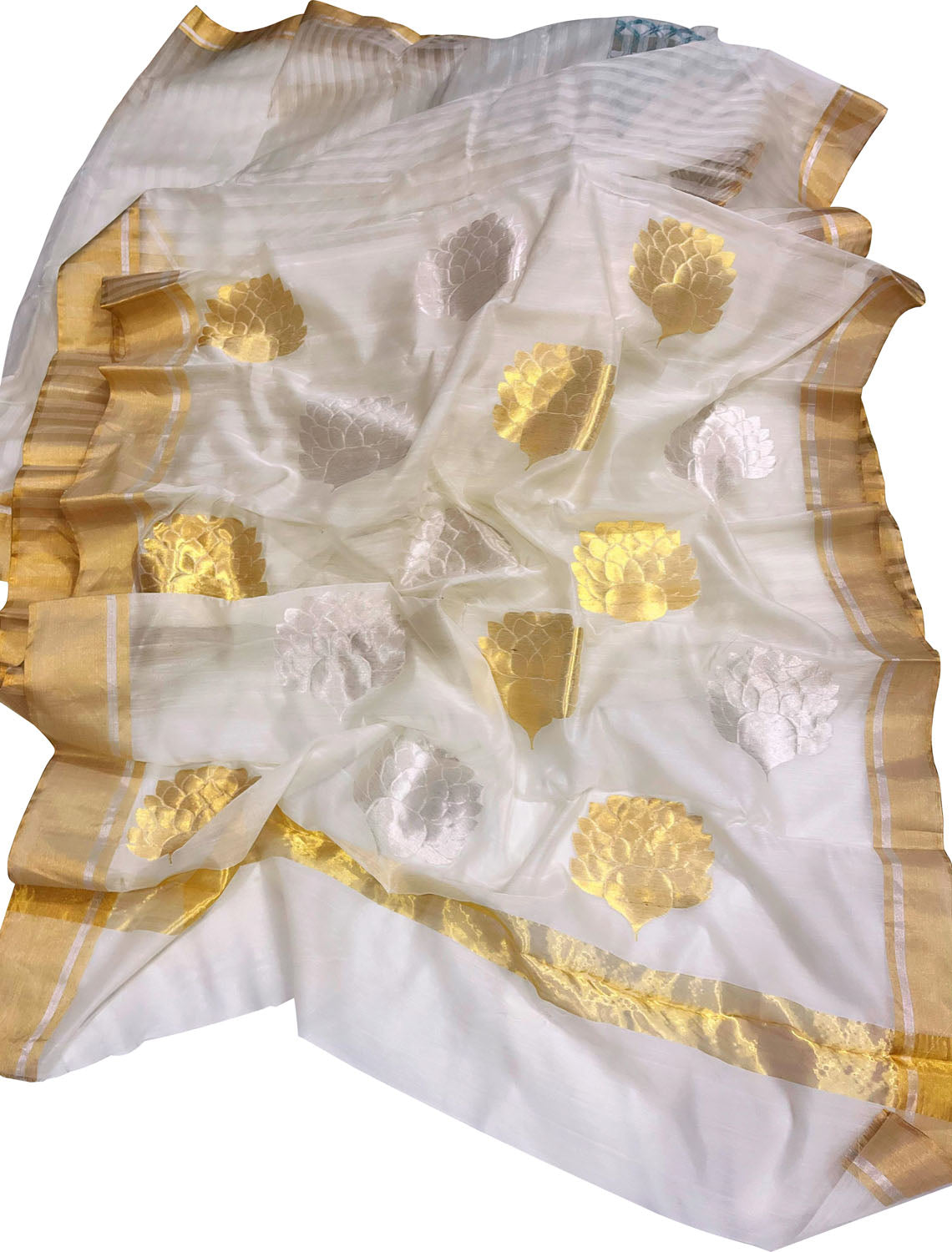Off White Chanderi Handloom Silk Cotton Saree - Luxurion World