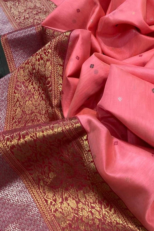 Pink Chanderi Handloom Pure Silk Saree - Luxurion World