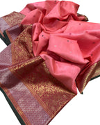 Pink Chanderi Handloom Pure Silk Saree - Luxurion World