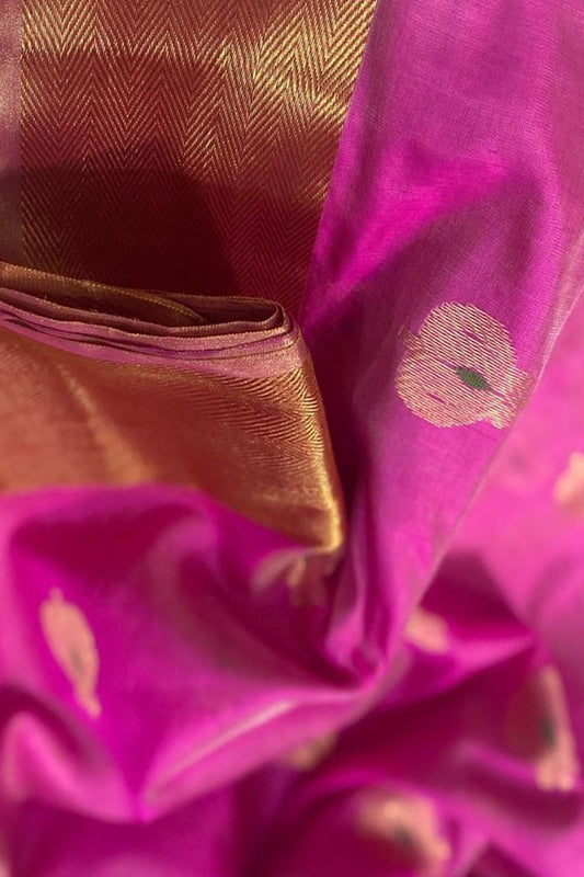 Pink Chanderi Handloom Pure Silk Saree - Luxurion World