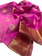 Pink Chanderi Handloom Pure Silk Saree - Luxurion World