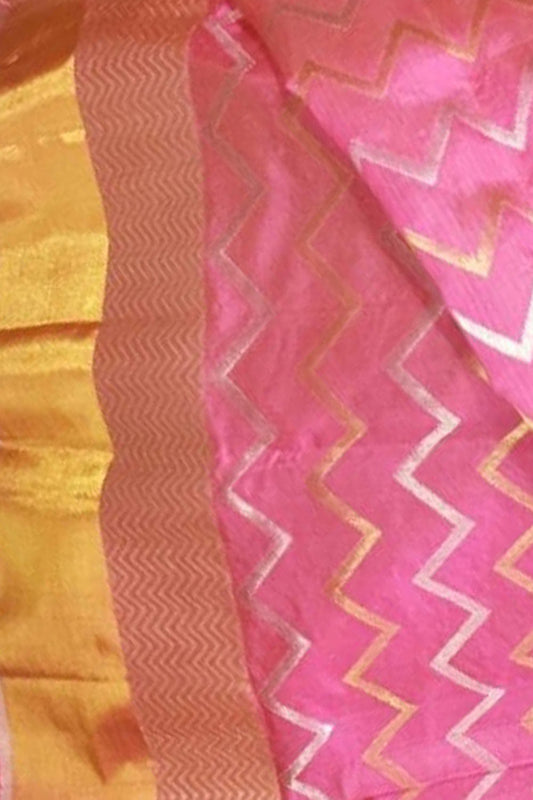 Pink Chanderi Handloom Pure Silk Saree - Luxurion World