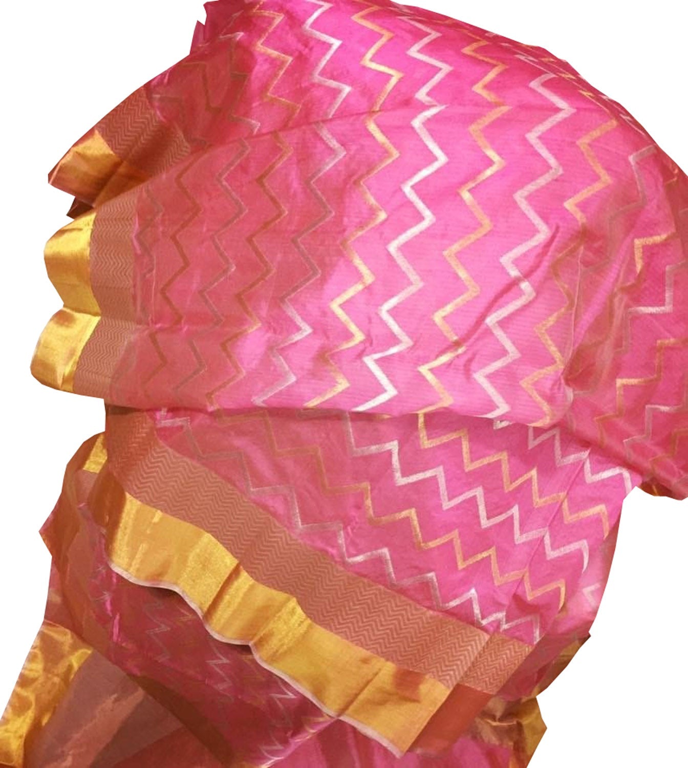 Pink Chanderi Handloom Pure Silk Saree - Luxurion World