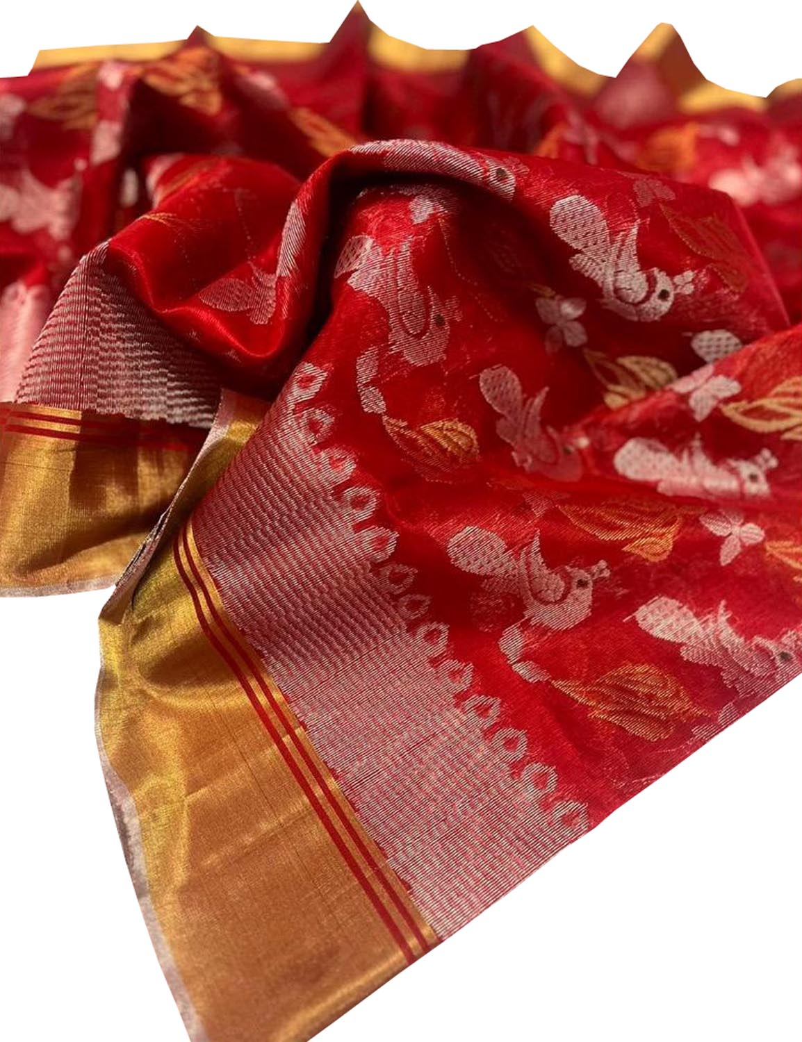 Red Chanderi Handloom Pure Silk Saree - Luxurion World
