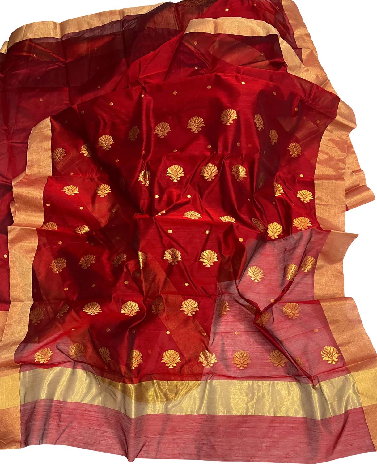 Red Chanderi Handloom Silk Cotton Saree - Luxurion World