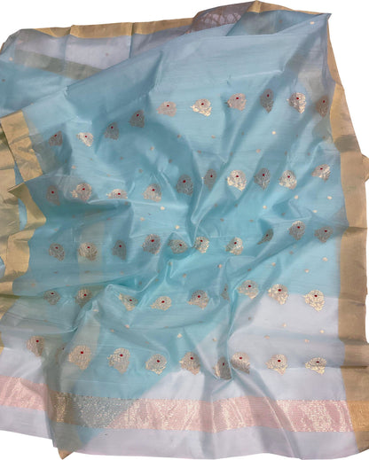 Blue Chanderi Handloom Silk Cotton Saree - Luxurion World
