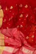 Red Chanderi Handloom Silk Cotton Saree - Luxurion World