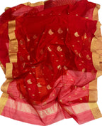 Red Chanderi Handloom Silk Cotton Saree - Luxurion World