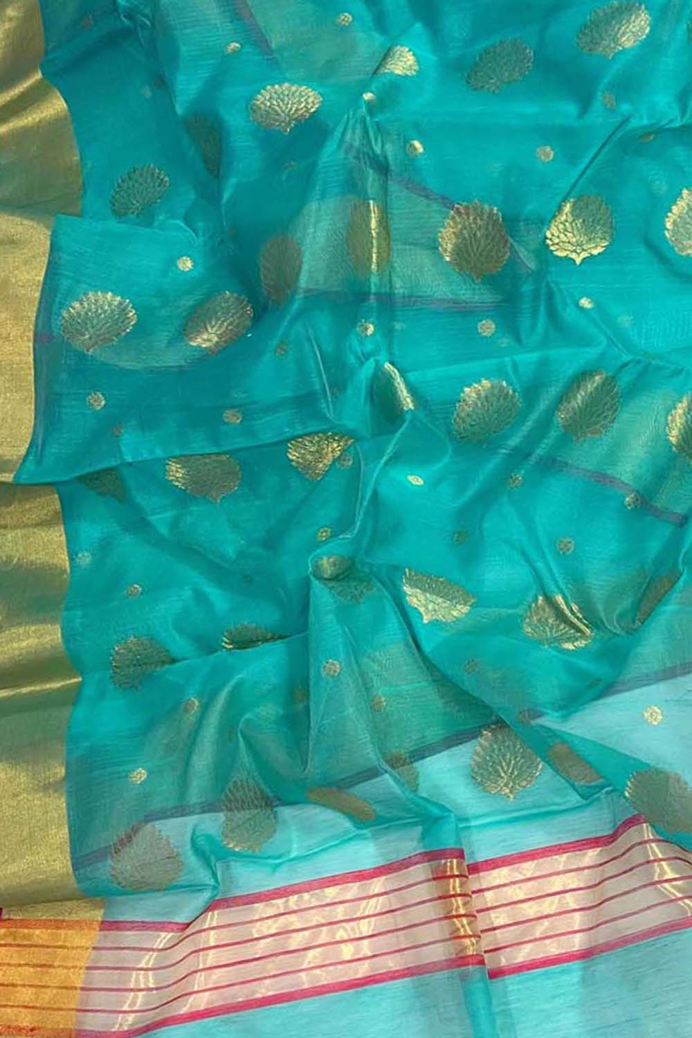 Blue Chanderi Handloom Silk Cotton Saree - Luxurion World