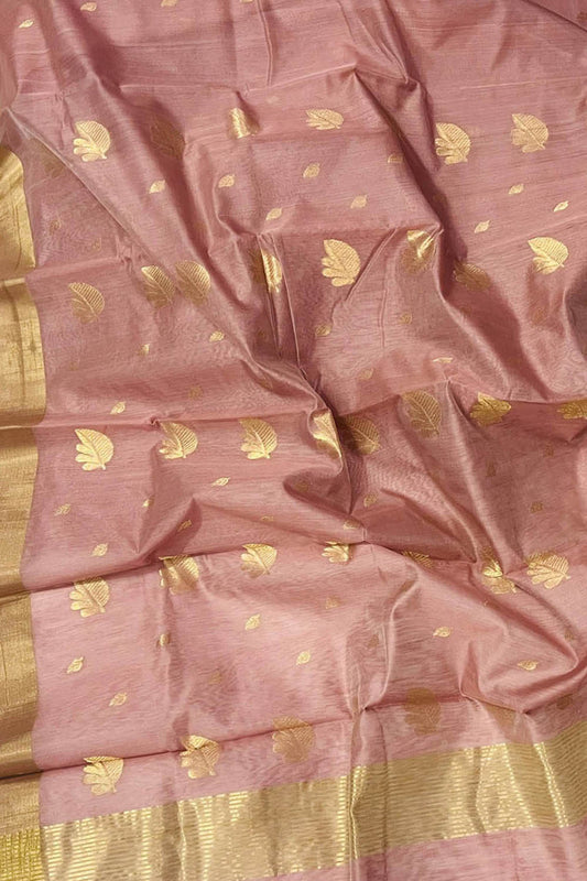Pink Chanderi Handloom Silk Cotton Saree - Luxurion World