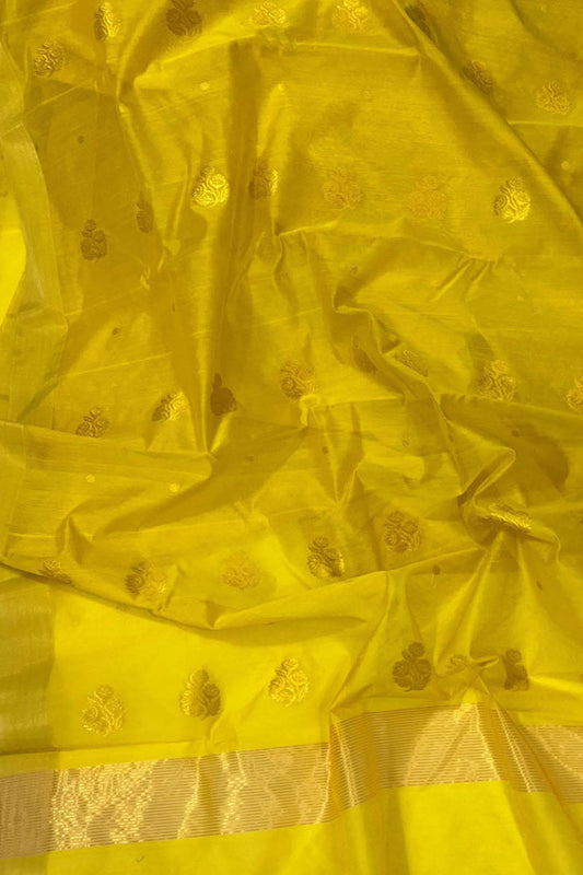 Yellow Chanderi Handloom Silk Cotton Saree - Luxurion World