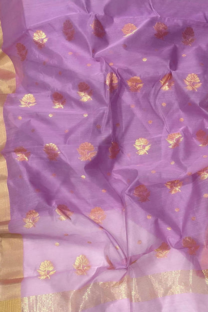 Purple Chanderi Handloom Silk Cotton Saree - Luxurion World