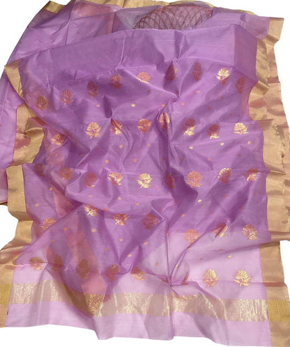 Purple Chanderi Handloom Silk Cotton Saree - Luxurion World
