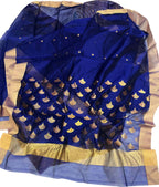 Blue Chanderi Handloom Silk Cotton Saree - Luxurion World
