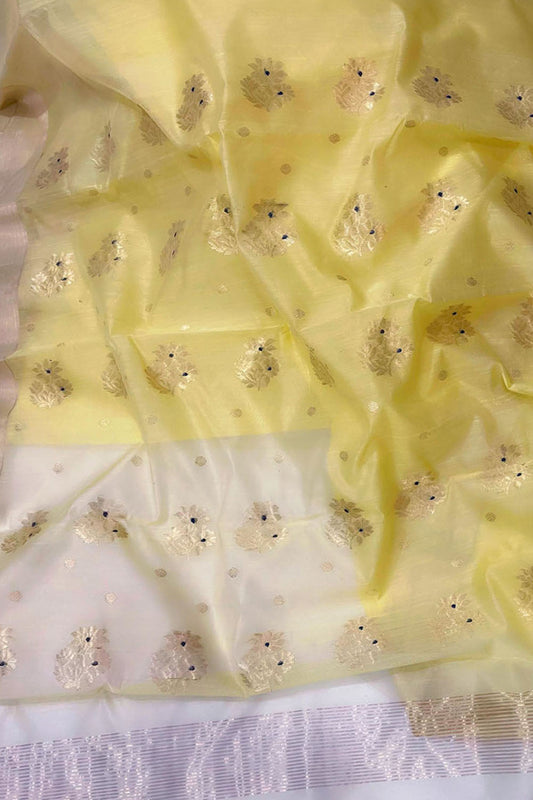 Yellow Chanderi Handloom Silk Cotton Saree - Luxurion World