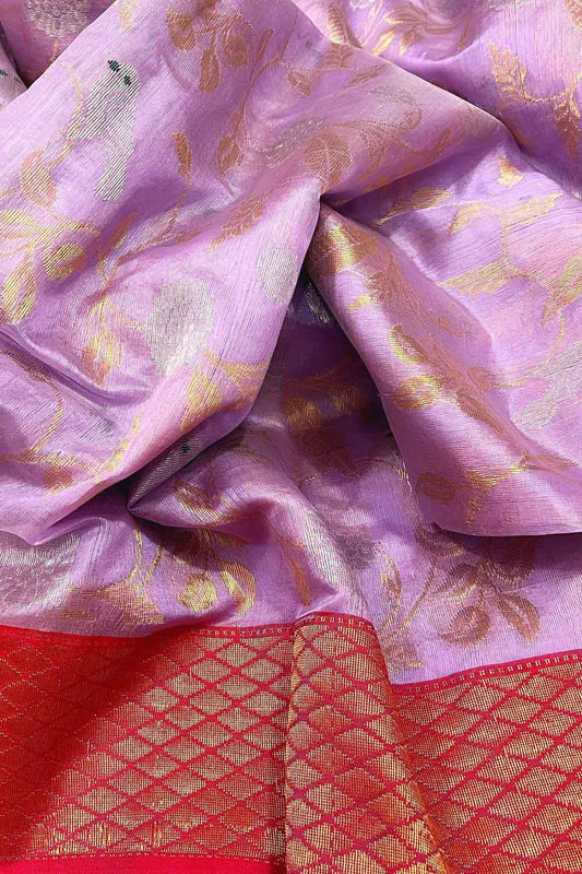 Pink Chanderi Handloom Pure Silk Saree - Luxurion World