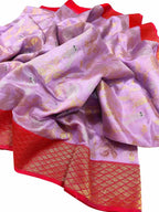Pink Chanderi Handloom Pure Silk Saree - Luxurion World