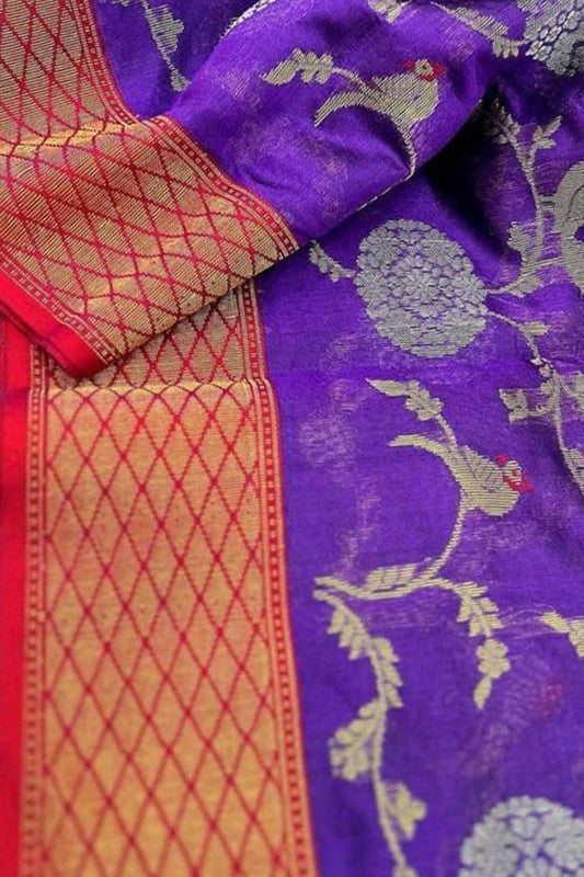 Purple Chanderi Handloom Pure Silk Saree - Luxurion World
