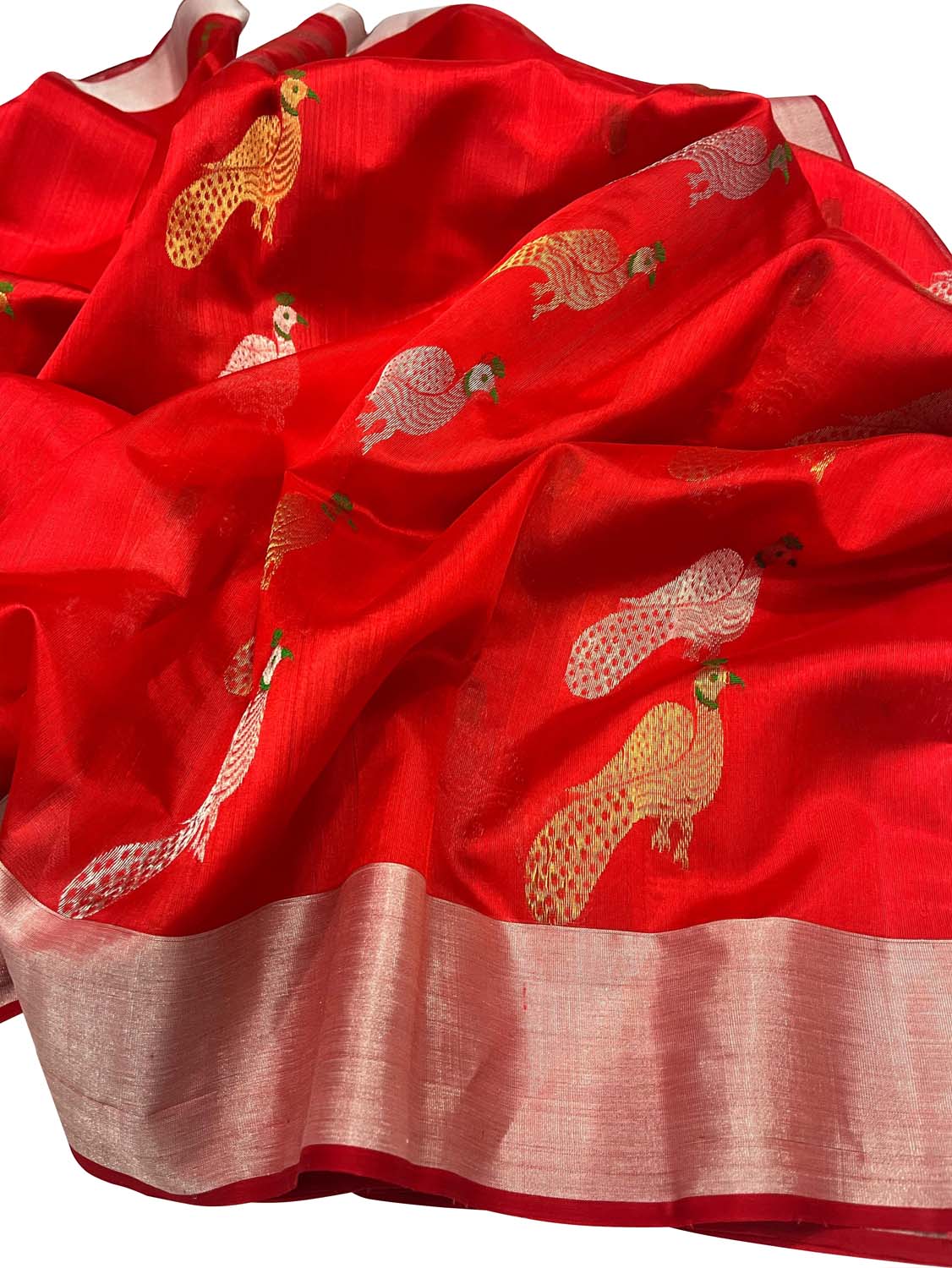 Red Chanderi Handloom Pure Silk Saree - Luxurion World