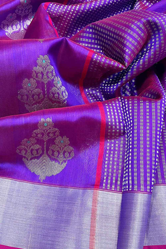 Purple Chanderi Handloom Pure Silk Saree - Luxurion World