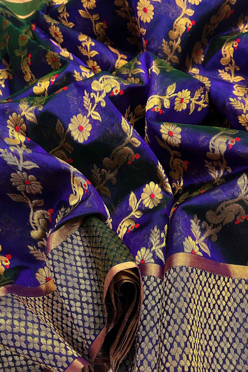 Blue Chanderi Handloom Pure Silk Saree - Luxurion World