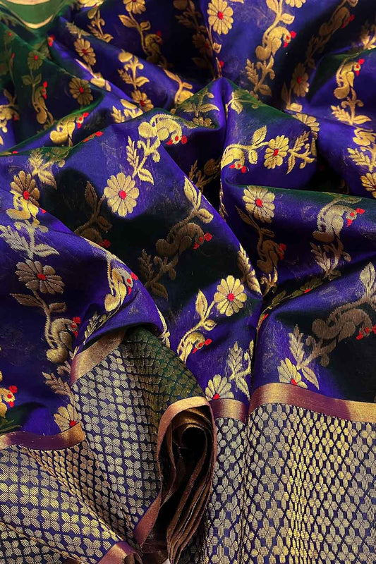 Blue Chanderi Handloom Pure Silk Saree - Luxurion World