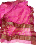 Elegant Pink Chanderi Handloom Tissue Katan Organza Saree: A Timeless Beauty - Luxurion World