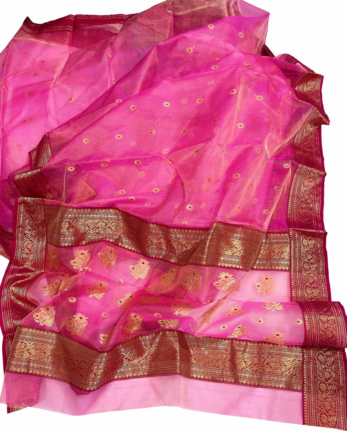 Elegant Pink Chanderi Handloom Tissue Katan Organza Saree: A Timeless Beauty - Luxurion World