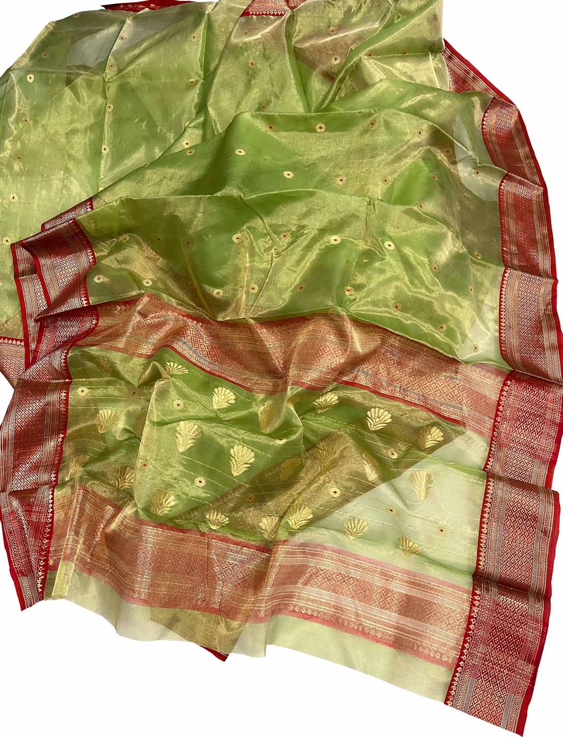 Exquisite Green Chanderi Handloom Tissue Katan Organza Saree - Luxurion World
