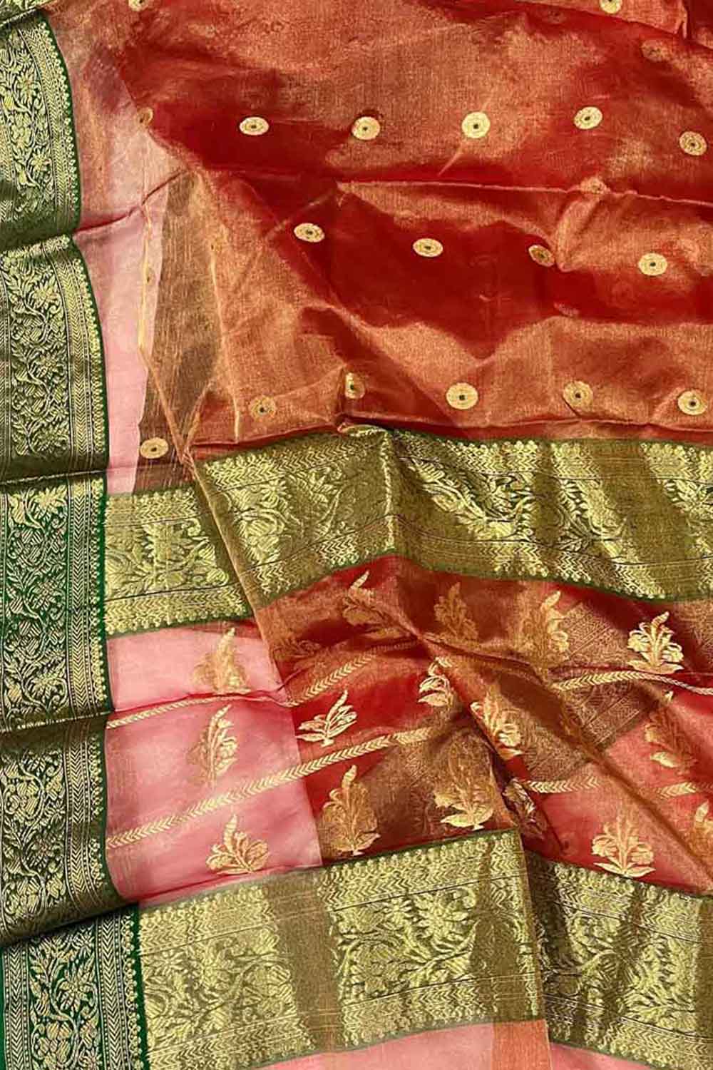 Exquisite Red Chanderi Handloom Tissue Katan Organza Saree - Luxurion World