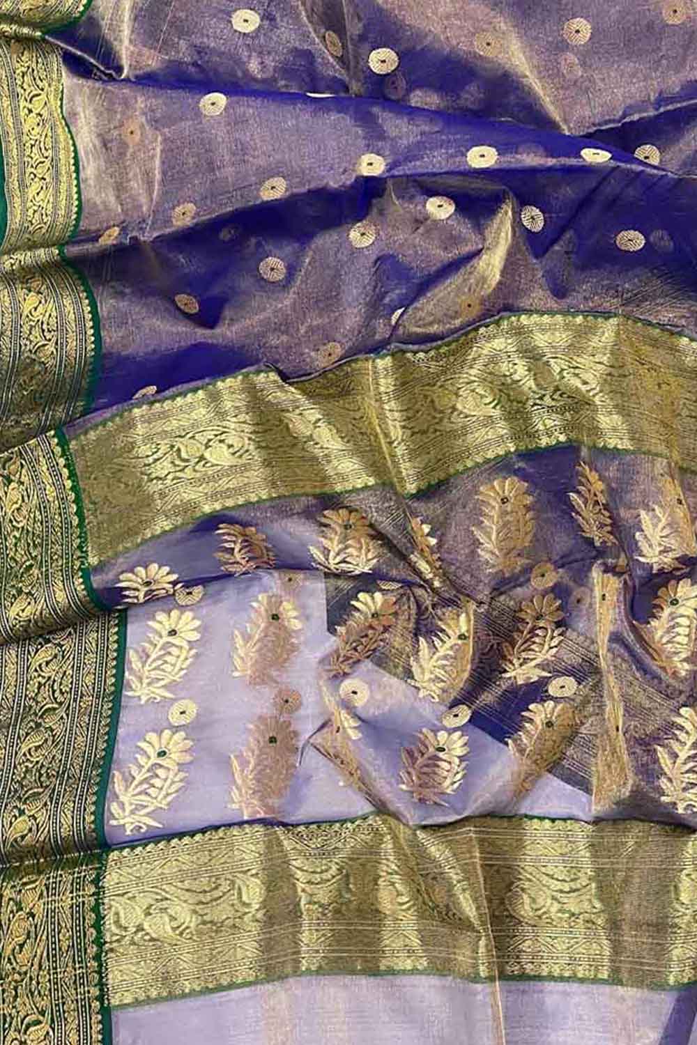 Exquisite Purple Chanderi Handloom Tissue Katan Organza Saree - Luxurion World