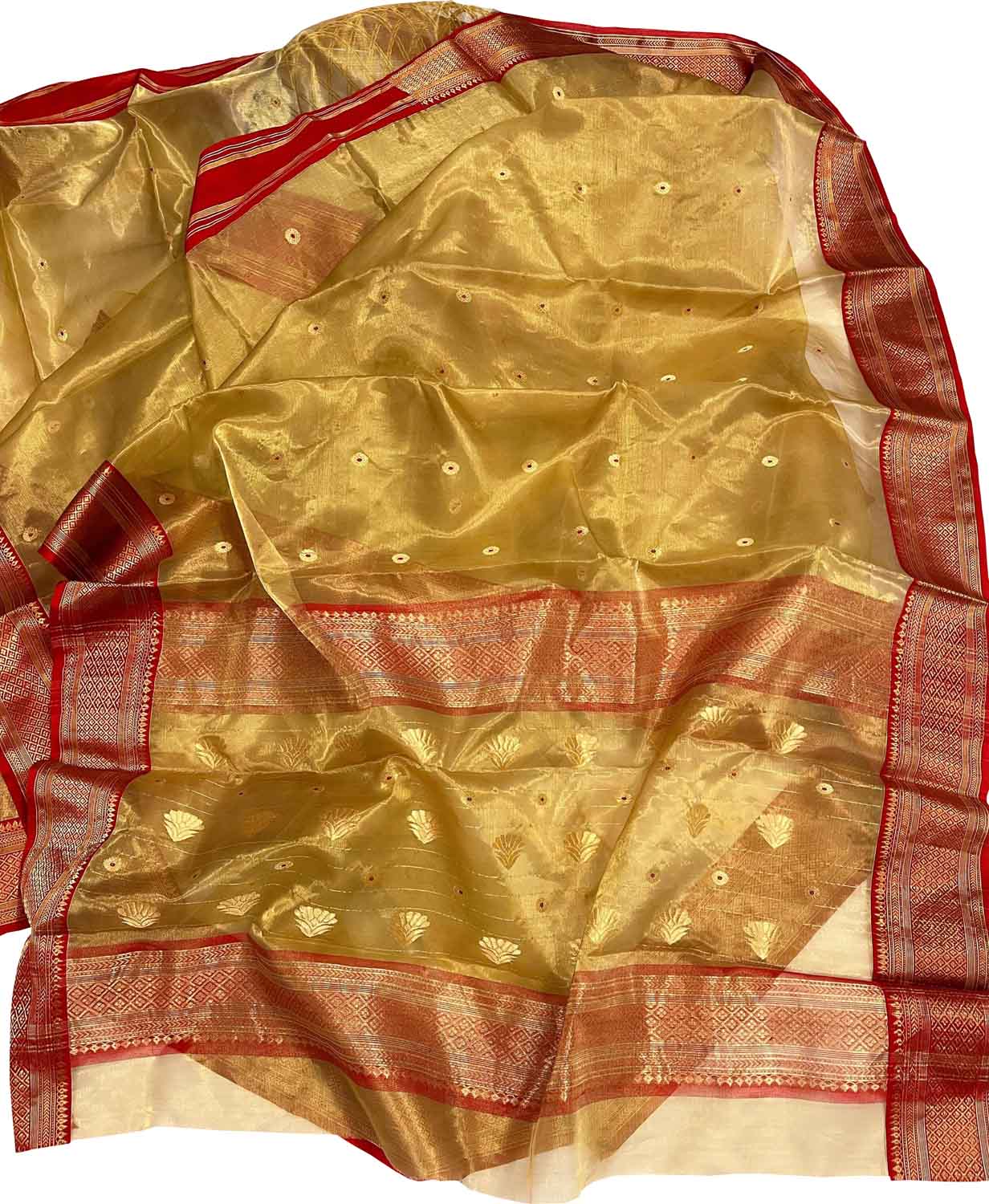Exquisite Golden Chanderi Handloom Tissue Katan Organza Saree - Luxurion World