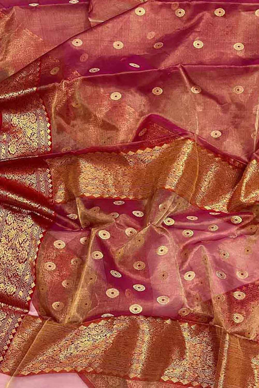 Elegant Pink Chanderi Handloom Tissue Katan Organza Saree: A Timeless Beauty - Luxurion World