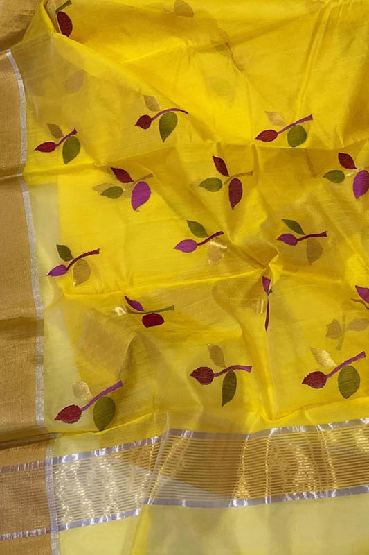 Vibrant Yellow Chanderi Handloom Silk Cotton Saree: A Timeless Elegance