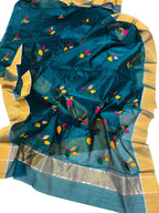 Exquisite Blue Chanderi Handloom Silk Cotton Saree: Timeless Elegance - Luxurion World